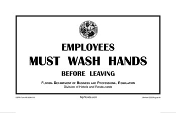 Employees Must Wash Hands Before Leaving Sign | English | DBPR Form HR 5030-111
