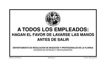 Employees Must Wash Hands Before Leaving Sign | Spanish | DBPR Form HR 5030-211