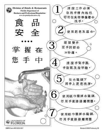 Handwashing Instruction Chart | Chinese | DBPR Form HR 5030-957