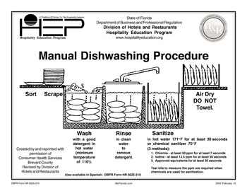 Manual Dishwashing Procedure Chart | English | DBPR Form HR 5025-010