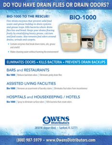 Bio-1000 Odor Controller and Waste Degrader | Manufactured by Owens Distributors | Marketing Flyer